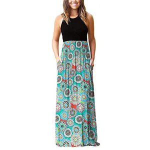 PCEAIIH Women's Casual Sleeveless Maxi Dress Loose Long Dresses with Pockets (S-B-Round Flower Green)