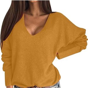 Clearance Sale Tops 0810c20746 Sweaters for Women UK V Neck Blouse Ladies Low Cut Tops Ladies Jumper Fall Temperament Candy Color Pullover Autumn Fashion Simple Cy Color Yele Oversized Comfy Soft Halloween Christmas Yellow