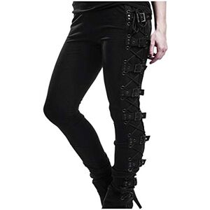 Generic Gothic Punk Cargo Pants High Waisted Flap Pocket Hippie Casual Lace Up Buckle Strap Steampunk Trousers Streetwear Parties Leggings for Women Black