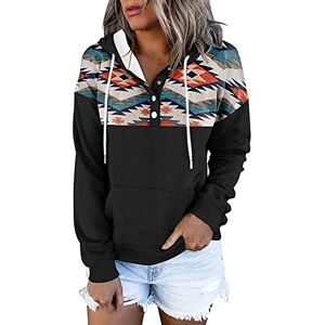 HZMM Hoodies Female Womens Color Block Hoodies Tops Long Sleeve Casual Drawstring Button Down Pullover Sweatshirt With Pocket Recycled Polyester Pajamas