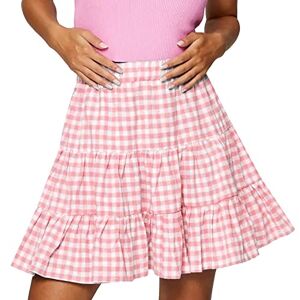 Qwuveds Mini Skirt Black Stretch Women's Summer Cute High Waist Ruffle Skirt Print Swing Beach Mini Skirt Chic Skirts Women, pink, L