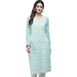 Ada Indian Hand Embroidered Chikankari Straight Georgette Kurti Kurta Tunic with Slip for Women A184712 (Sea Green, 5XL)