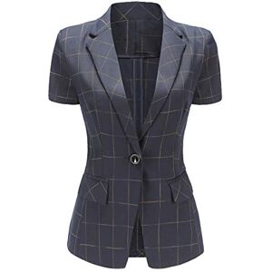 YYNUDA Women's Short Sleeve Blazer Chic Formal Casual Plaid Ladies Summer Blazer Jacket Blue L