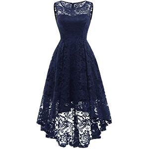 MuaDress 6006 Vintage Floral Lace Sleeveless Hi-Lo Cocktail Formal Party Dress L Navy