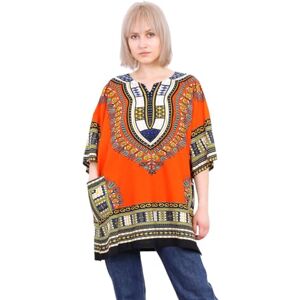 Generic Womens Dress Cotton Kaftan Dress Summer Dashiki African Beach Tshirt Printed Top (Cotton, Orange)