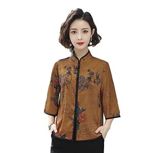 Yajun Chinese Style Cheongsam Shirt Vintage Loose Hanfu Top Women Soft Tang Suit Casual Summer Mandarin Collar Short Sleeve,Yellow,L(Chest:94cm)