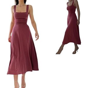 JPSSJGYH 2023 New Women's Thick Straps Midi Dress, Summer Women's Thick Strap Slim-fit Waist Dress (Claret,L)