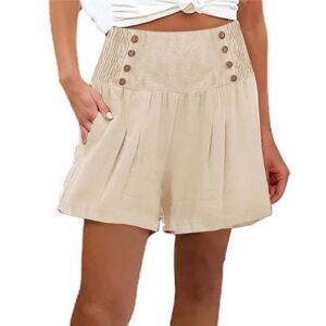 Generic Women Summer Shorts Casual Pants Solid Color Elastic Waist Jean Pockets Wide Custom, beige, S