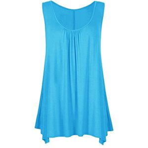 Women Loose Fit Ruched Hanky Hem Plain Jersey Tunic Blouse Sleeveless Flared Vest Swing Top Plus Sizes 8-26 UK