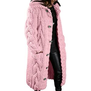 Yokbeer Women's Cardigan Long Sleeve Open Long Knitted Coat Casual Plain Knitted Cardigan High Stretchy Cardigan with Pocket Winter Sweater Jacket (Color : Pink 1, Size : M)