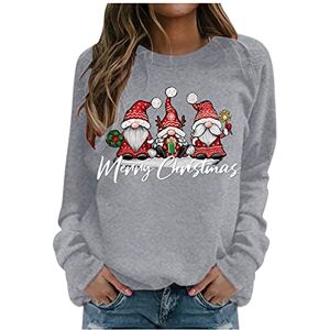 LOOUS Women's Merry Xmas Print Sweatshirts Long-sleeved Hooded Tops,Ladies Casual Xmas Gnome Printed Pullover Hoodies Plus Size Long Sweatshirts For Women Uk Xmas Milk Dispenser Fridge, Gray-5, M