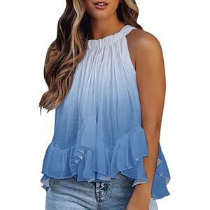 Generic Women Blouse Elegant Floral Print Sleeveless Tank Top Ruffle Tail Blouse Summer Flowy Tunic Top Crop Top Tops (Blue-c, XXL)