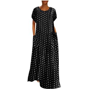 Janly Clearance Sale Dresses for Women Summer, Ladies Plus Size Loose Short Sleeve Holiday Pockets Polka Dot Print Maxi Dresses, Short Sleeve Printed Sundress, for Wedding Guest Women (Black-5XL)