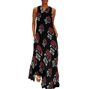 Songting Red Plaid Buffalo Mama Bear Women's Ankle Length Dress Slim Fit Sleeveless Maxi Dresses Casual Sundress 2XL