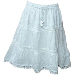 Doorwaytofashion Cotton Summer Skirt Midi Boho Hippie Crochet Lace Tiered One Size 10 12 14 16 18 (White)