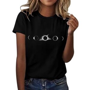 Clodeeu Women Short Sleeve T Shirts Print Crewneck Tops Blouse Casual Summer Tees for Going Out Holiday Party Black