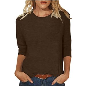 Plus Size Tops 0706b100932 Casual Tops for Women Round Neck T Shirts for Women Women 3/4 Sleeve Tops and Blouses Women Fashion Solid Loose Shirt Mid Length Blouse Tops Brown