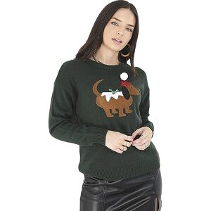 BRAVE SOUL Womens Christmas Dog Jumper (XS) (Deep Green)