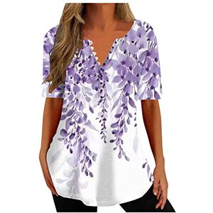 Women Baggy Tops For Summer 2023 Ladies Summer Tops Vintage Floral Printed Tunic Tops with Henley Neck Button Tunic Tops