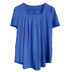 PRiME Angxiwan Tunic Tops for Women UK Women's Solid Color Square Neck Pleated Loose Short Sleeved T Shirt Fashionable Casual Top Summer Work Tops for Women UK Blue