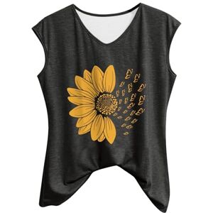 CreoQIJI Dress Crop Women's Summer Printed Tank Top with V-Neck Sleeveless T-Shirt Top T Shirts Women's V Neck, darkgray, XL