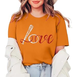 Clearance Store Amazon Warehouse Angxiwan Shirts for Women UK Love Women's Letter Baseball Print Round Neck Short Sleeved T Shirt Top Loose Fit T Shirts for Women UK Long Blouses for Women UK Orange