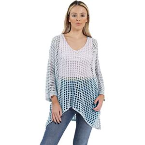 Zaif & Hari New Ladies Italian Lageenlook Lace Crochet Loose Knit Oversized Batwing Baggy Jumper Tunic TOP (One Size UK 10-26, Light Grey)