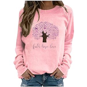 Womens Crewneck Sweatshirts Faith Hope Love Women Breast Cancer Awareness Sweatshirt Pink Ribbon Print Long Sleeve Shirts Crew Neck Breast Cancer Warrior Tops Ladies Comfy Loose Fit Blouse Pullover