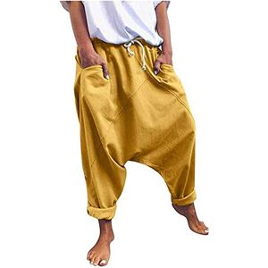 Baggy Drop Crotch Stylish Harem Trousers for Men Women Unisex Casual Hip Hop Pants with Pockets (Yellow,XXL)