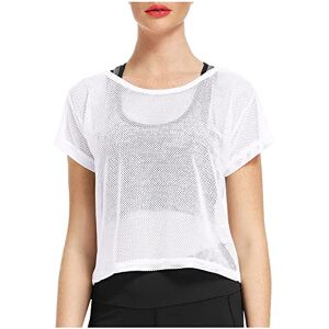 Clodeeu Womens Mesh Sheer Tops Summer Short Sleeve Crewneck Solid Color Blouse T Shirts Casual Tunic for Going Out Holiday Party White