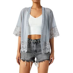 Edhomenn Women Sheer Shrug Cardigan Short Sleeve Solid Color Lace Patchwork Lightweight Knit Shrugs Ladies Bolero Cardigans (Grey, M)