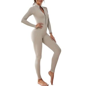 Litthing Women Yoga Jumpsuit Sports Romper Long Sleeve Unitard Stretchy Playsuit Ribbed Knit Zip Up Workout Outfit Slim Fit One Piece Bodysuit Fitness Sportswear Daily Wear
