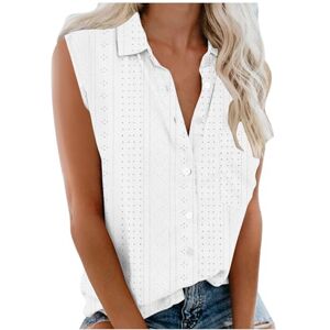 PRiME Buy Again My Orders Women Sleeveless Shirts Casual Solid Hollow Out Eyelet Vest Tops UK Summer Button Down Lapel Neck Tanks Tops 2024 Fashion Ladies Elegant Blouses Work Office Tee