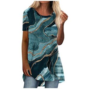 Summer Tops Ladies Women's Blouses, Women Tops Summer T Shirt Short Sleeve Tops for Fashion Ladies Casual Beach Retro Loose Round Neck Short Sleeves Ethnic Print T-Shirt Tops Clothes UK Batwing Top (XL, Blue)