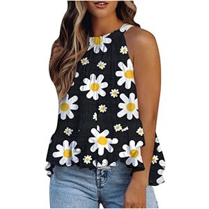 Women Casual Blouse AMhomely Women's Halter Neck Tank Tops Floral Sleeveless Shirt Pleated Casual Camisole Sweatshirt Loose T Shirt Blouses Jumper Henley Shirts Elegant for Ladies UK, Z7 Black