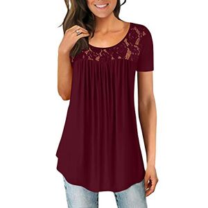 Magritta Women Plus Size Tunic Tops Ladies Summer Shirts Short Sleeve Crew Neck Plain Blouses Lace Ruffle Swing Tops for Leggings Wine Red 3X-Large