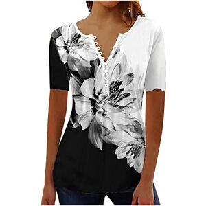 Haolei Tunic Tops for Women UK Long Length Button Down Shirt Floral Print Summer Tops Dressy Casual Bell Short Sleeve Blouses Henley V Neck Spring Ladies T Shirts Plus Size 22