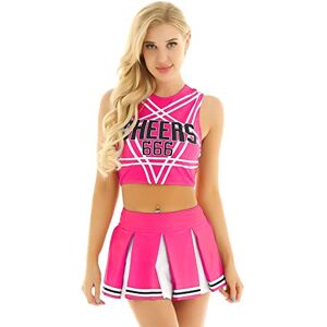 iEFiEL Womens Charming Cheer Leader Sleeveless Pentagram Back Uniform Cosplay Costume Hot Pink XXL