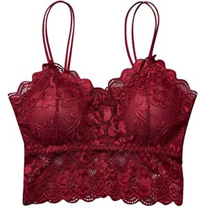 MYLH Lace Top Women's Bralettes Bustier Lace Bra Cami Crop Tops Summer Top with Padded Cropped Top Blouse Top Spaghetti Straps Sleeveless Tank Top Party Shirt, Wine Red, L