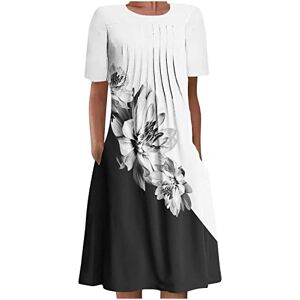 Generic L-715 Black Women Short Sleeve Dresses Colorblock Floral Graphic Loose Fit Dresses for Women Crewneck Beach Brunch Hawaiian Pleated Tropical Midi Summer Fall Dresses 2024 TQ L