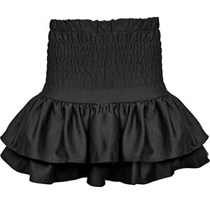 INSAFIANS Skirt for Girls Petite Skirt with Shirred Waist Layered Hem Check Tartan Skirt Mini Skirt Summer Layered Double Ruffle Flared Skirt Elastic High Waist Casual Skirts(blk 17/18)