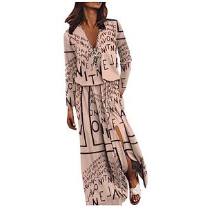 Zmtgen Women's Autumn Dresses, Dresses Cottagecore Dress Loose Dresses for Women UK Plus Size Casual Long Sleeve Dresses Waisted Zip Word Solid Colour Mother Print Dresses Harajuku (L, Jj3-Khaki)