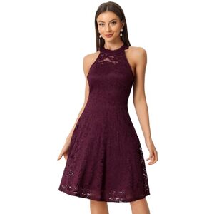 Allegra K Lace Dress for Women's Halter Neck Sleeveless Elegant Cocktail A-Line Dress Burgundy XL