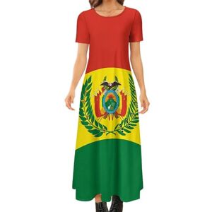 Songting Bolivia Flag Women's Summer Casual Short Sleeve Maxi Dress Crew Neck Printed Long Dresses S