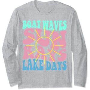 Boat Waves Sun Rays Lake Days Cute Retro 70s Summer Vacation Long Sleeve T-Shirt