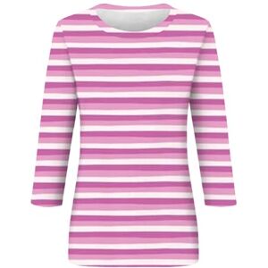 Generic 3/4 Sleeve Tops for Women UK Summer Round Neck Striped Print Blouse Ladies Casual Loose Fit T Shirts Elegant Dressy Tunics Hot Pink