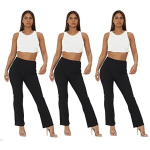 Ladies (Pack of 3) Stretch Bootleg Trousers Ribbed Women Bootcut Elasticated Waist Pants Work WEAR Pull ON Bottoms Plus Sizes 8-26 Black