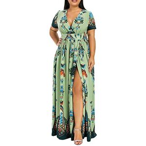 Janly Clearance Sale Dress for Women, Plus Size Fashion Women Butterfly Printed V-Neck Short Sleeve Casual Long Dress ,Easter St Patrick's Day Deal