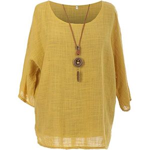 Storm Island Ladies Italian Lagenlook Tunic Cotton Top Women Round Neck Necklace Quirky Shirt (Mustard, One Size 10-18 UK)