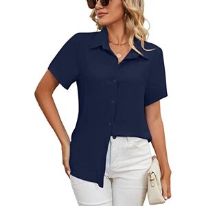 Generic Half Sleeve Shirt Women Plus Size Casual V Neck Button Down Shirts for Women Solid Short Sleeve Blouse Tops Classic Womens Blouse (Navy, M)